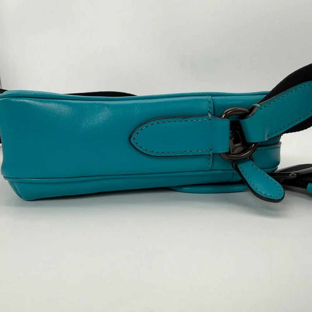 Coach Crossbody Bag Mens Small Turquoise Leather Turnlock Camera Messenger Bag